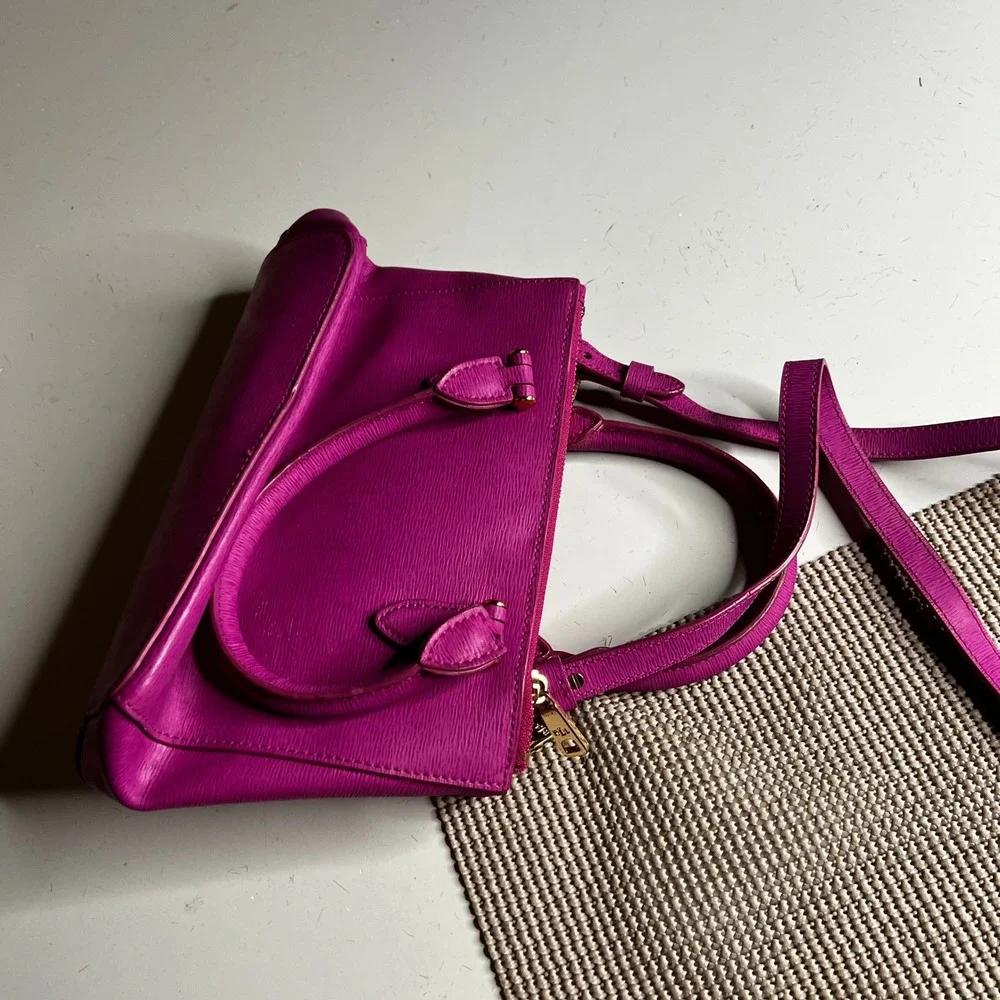 Lauren Ralph Lauren Magenta Pink Textured Leather Mini Satchel Crossbody Bag